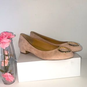 Talbots | Brooke | Pink Suede Heeled round toe Flats with Gold circle | size 7